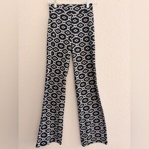 ZARA Blue & White Geometric Print Straight-Leg Pants | Elastic Waist
